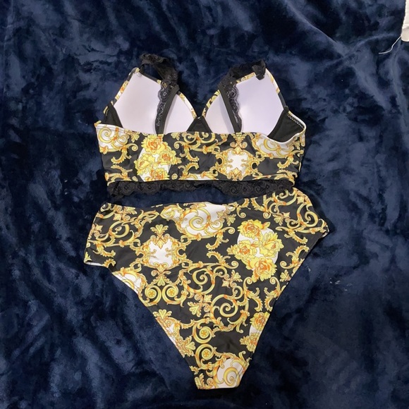 Designer Inspired Black and Gold Women's Swimwear Set - Picture 2 of 3